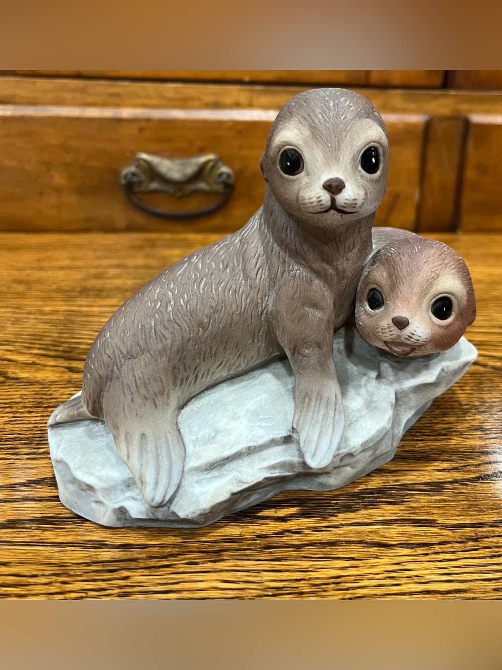 Vintage HOMCO 1981 Seal Family Figurine – Mother & Baby Seal – Coastal Nautical
